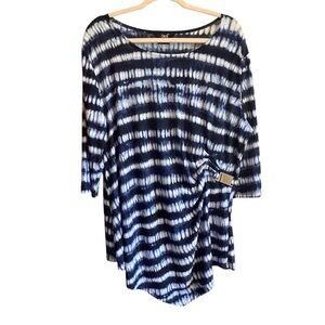 DKR Tie-Dye Type Blue and White Tunic Top-Asymmetrical-Size 3X NWT-Stretchy